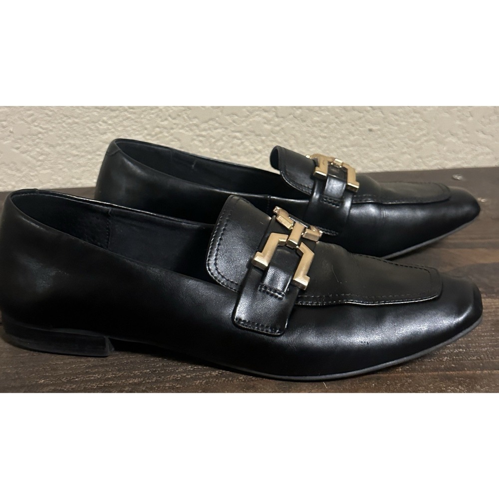 Steve Madden Ryann Women's 9 M Loafers Black Leather Gold Chain Bit Preppy - Picture 2 of 15